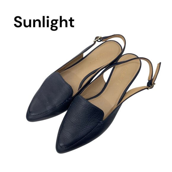 Talbots  Womens Genuine Leather Slingback Flats Size 7M Navy Blue Gold Low Heels - Picture 1 of 14